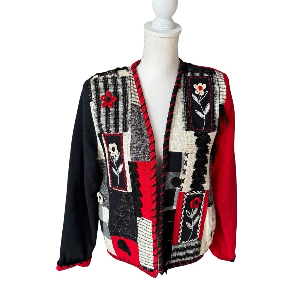 Crystal Patchwork Red Black White Jacket Women Sm… - image 1